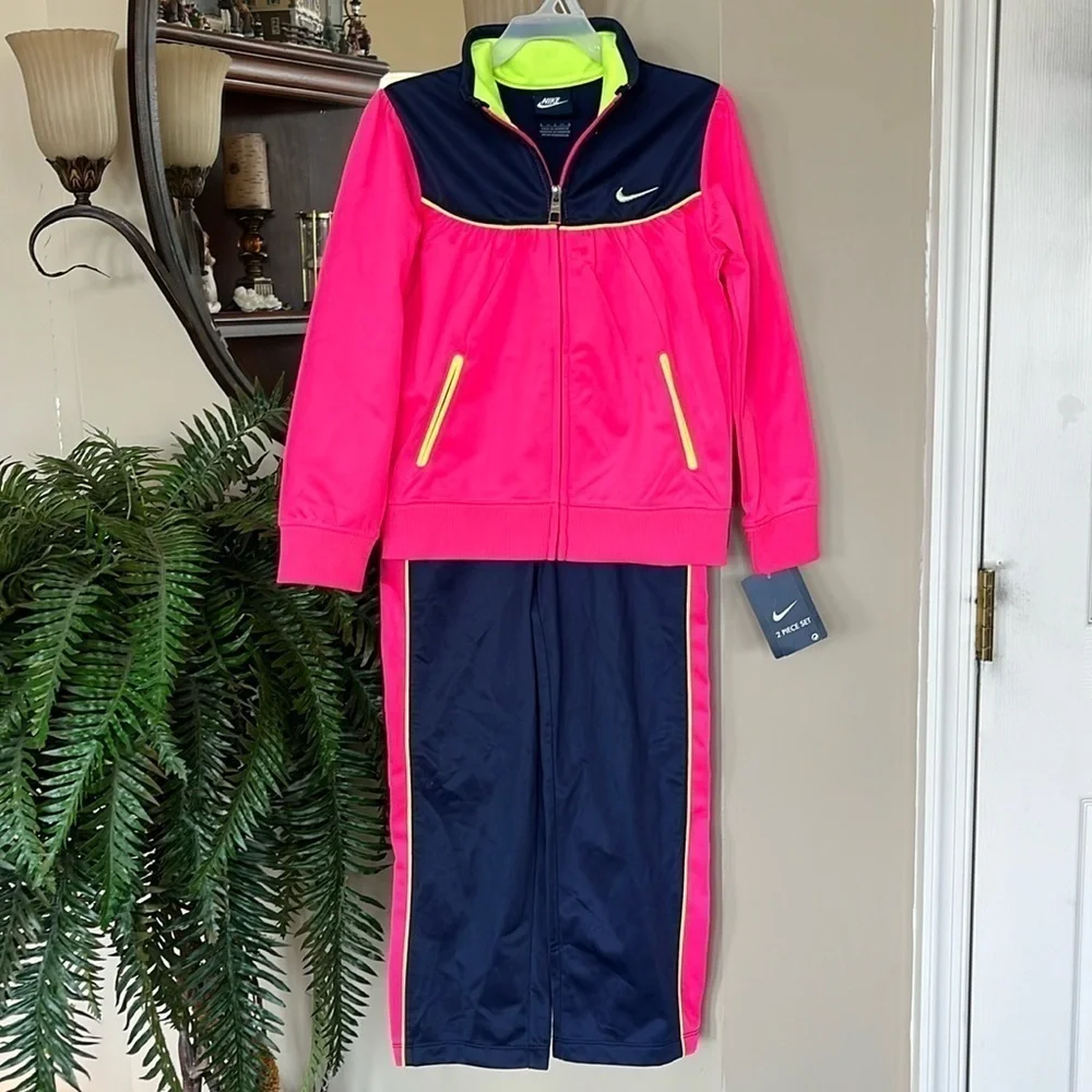Brand New Nike Tracksuit Zip Up Jacket Track Pants Navy Blue Hot Pink Sporty - Picture 15 of 15
